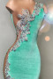 Mint Green Velvet Crstyal See Through Mermaid Prom Dress
