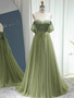 Shop 2023 ANNAKOO Off The Shoulder Sage Long Tulle Beading Prom Dress Under 245