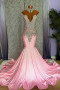 Shop 2023 ANNAKOO Pink High Neck Mermaid Crstyal Satin Prom Dress Under 278