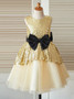Simple Jewel Champagne Flower Girl Dress with Sequins Bow