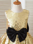 Simple Jewel Champagne Flower Girl Dress with Sequins Bow