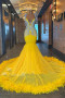 Shop 2023 ANNAKOO V Neck Yellow Beading Feather Trumpet Mermaid Prom Dress Under 328