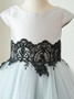 Vintage Jewel Cap Sleeves Grey Flower Girl Dress