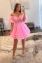 Shop 2023 ANNAKOO Princess Off Shoulder Pink Short Puffy Sleeve Homecoming Dress Under 149