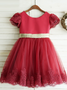 Appliques Cute Jewel Dark Red Flower Girl Dress 