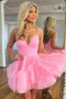Shop 2023 ANNAKOO V Neck Pink Tulle Ruffles Homecoming Dress Under 148