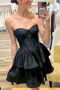 Shop 2023 ANNAKOO Strapless Black Satin Short Mini Ruffles Homecoming Dress Under 148