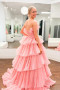Shop 2023 ANNAKOO Strapless Layered Pink Tulle Pleats Prom Dress Under 178