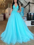 shop 2023 ANNAKOO Turquoise Tulle V Neck Appliques Backless Prom Dress Under 158