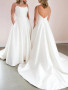 Shop 2023 ANNAKOO Simple White Satin Button Back Wedding Dress With Pockets Under 149