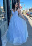 Shop 2023 ANNAKOO A-Line V Neck Blue Sparkly Tulle Prom Dress With Pockets Under 138