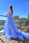 Shop 2023 ANNAKOO Blue Tulle Princess Puff Sleeves Pleated Prom Dress Under 154