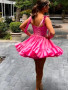 Shop 2023 ANNAKOO Pink Satin Short Tie Shoulder Ruffles Homecoming Dress Under 139