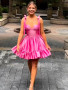 Shop 2023 ANNAKOO Pink Satin Short Tie Shoulder Ruffles Homecoming Dress Under 139