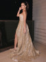Shop 2023 ANNAKOO A Line Sequin One Shoulder Slit Gold Prom Dress Under 149