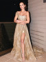 Shop 2023 ANNAKOO A Line Sequin One Shoulder Slit Gold Prom Dress Under 149