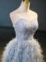 Shop 2023 ANNAKOO Blue A-Line Strapless Feather Floor Length Prom Dress Under 188