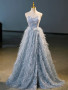 Shop 2023 ANNAKOO Blue A-Line Strapless Feather Floor Length Prom Dress Under 188
