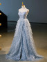 Shop 2023 ANNAKOO Blue A-Line Strapless Feather Floor Length Prom Dress Under 188