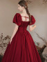 Shop 2023 ANNAKOO Burgundy Satin Puffy Sleeve Formal Evening Prom Dress Under 178