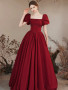 Shop 2023 ANNAKOO Burgundy Satin Puffy Sleeve Formal Evening Prom Dress Under 178