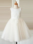 Cute Lovely Jewel White Flower Girl Dress with Appliques