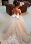 Long Sleeve Ball Gown Tulle Bateau Flower Girl Dress With Bowknot