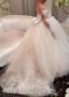 Long Sleeve Ball Gown Tulle Bateau Flower Girl Dress With Bowknot