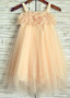 Handmade Flowers Spaghetti Straps  Knee-length Flower Girl Dress