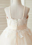  Bowknot Champagne Tulle Spaghetti Straps Flower Girl Dress