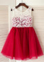 Red Tulle Scoop Neckline A-line Flower Girl Dresses