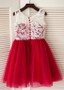 Red Tulle Scoop Neckline A-line Flower Girl Dresses