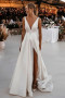 Shop 2023 ANNAKOO V Neck Satin A Line Belt Wedding Dress With Slit Under 148