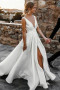 Shop 2023 ANNAKOO V Neck Satin A Line Belt Wedding Dress With Slit Under 148