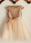 Sequin Tulle Scoop Neckline Cap Sleeves  Flower Girl Dresses