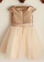 Sequin Tulle Scoop Neckline Cap Sleeves  Flower Girl Dresses