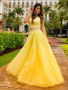 Shop 2023 ANNAKOO V Neck Two Pieces Yellow Lace Long Prom Dress Under 159
