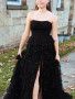 Shop 2023 ANNAKOO Black Lace Sequins Ruffles Prom Dress with High Slit Under 158