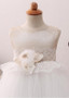 Handmade Flowers Scoop Neckline Ball Gown Flower Girl Dress