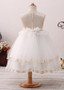 Handmade Flowers Scoop Neckline Ball Gown Flower Girl Dress