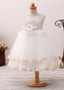 Handmade Flowers Scoop Neckline Ball Gown Flower Girl Dress