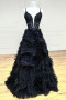 Shop 2023 ANNAKOO Black V Neck Tulle Ruffles A Line Prom Dress Under 235