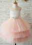 Satin Jewel Beading Pink Ball Gown Flower Girl Dresses
