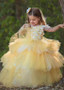 Yellow Ball Gown Flower Girl Dress With Handmade Flowers