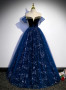 Shop 2024 ANNAKOO Blue Ball Gown Star Print Off The Shoulder Prom Dress Under 168