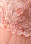 Tulle & Satin Jewel Coral Ball Gown Flower Girl Dress 