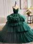 Shop 2024 ANNAKOO Open Back V Neck Ball Gown Green Tulle Prom Dress Under 229