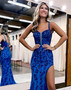 Shop 2024 ANNAKOO Blue Trumpet Mermaid Sequin Appliques Prom Dress With Slit Under 159