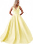 Shop 2024 ANNAKOO Yellow Satin A Line V Neck Prom Dress With Pockets Under 119