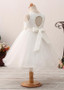  A-line Satin & Lace Jewel Flower Girl Dress With Imitation Pearls